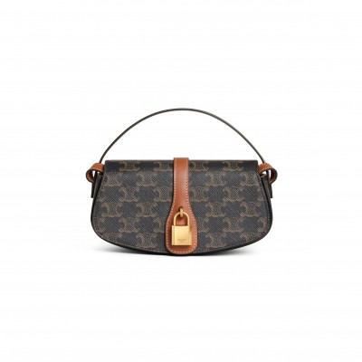 CELINE CLUTCH ON STRAP TABOU IN TRIOMPHE CANVAS AND CALFSKIN 10I592DQ2.04LU (18*8*5cm)